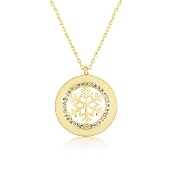 Gümüş Gold Kar Tanesi Bayan Kolye