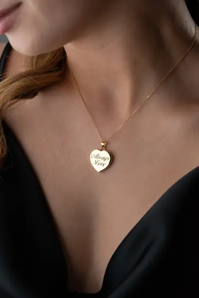 Gümüş Always Love Yazılı Kapaklı Kadın Kolye
