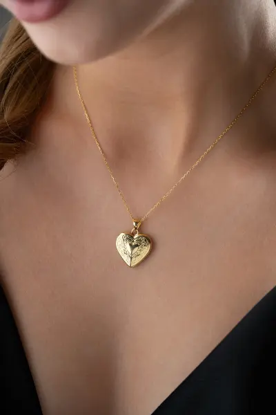 Gümüş Aşk Hatırası Açılır Kalp Kadın Kolye