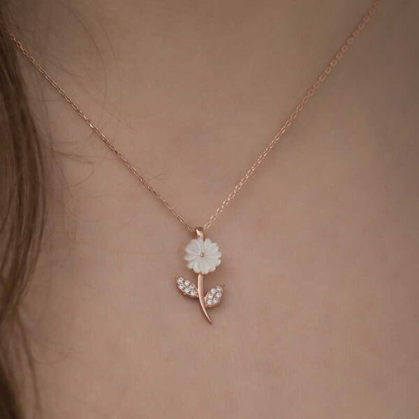 Gümüş Rose Sedef Çiçek Kolye
