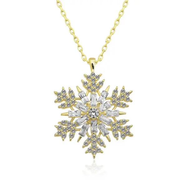 Gümüş Gold Kar Tanesi Kolye