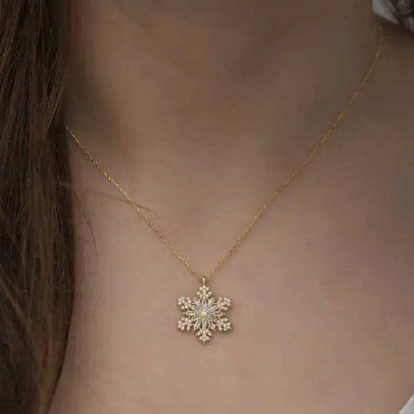 Gümüş Gold Kar Tanesi Kolye