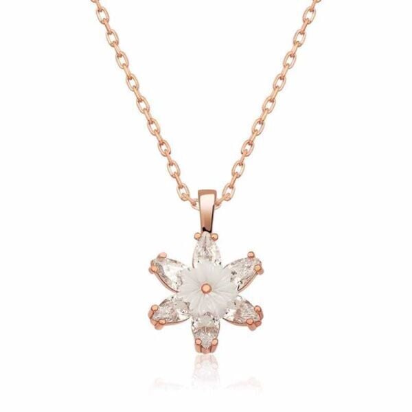 Gümüş Rose Beyaz Lotus Çiçeği Kolye